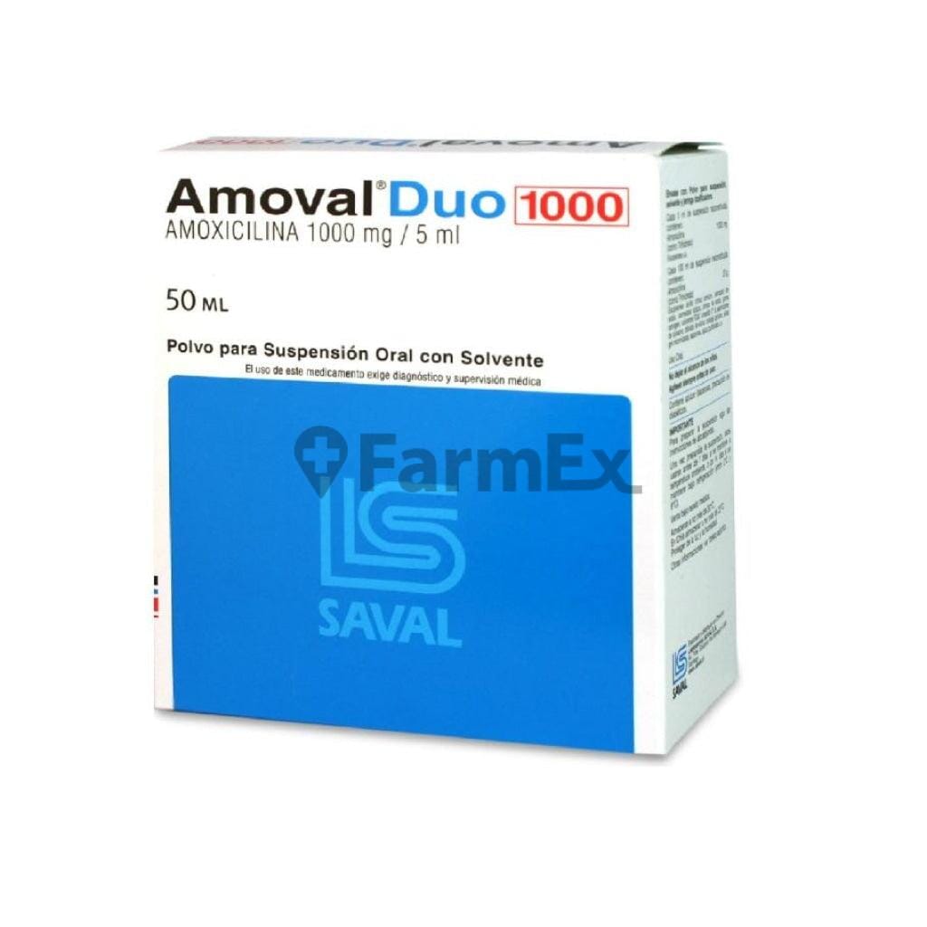 Amoval Duo Amoxicilina 1000 mg / 5 mL Suspensión Oral x 50 mL Farmex-Fonasa-Persistente